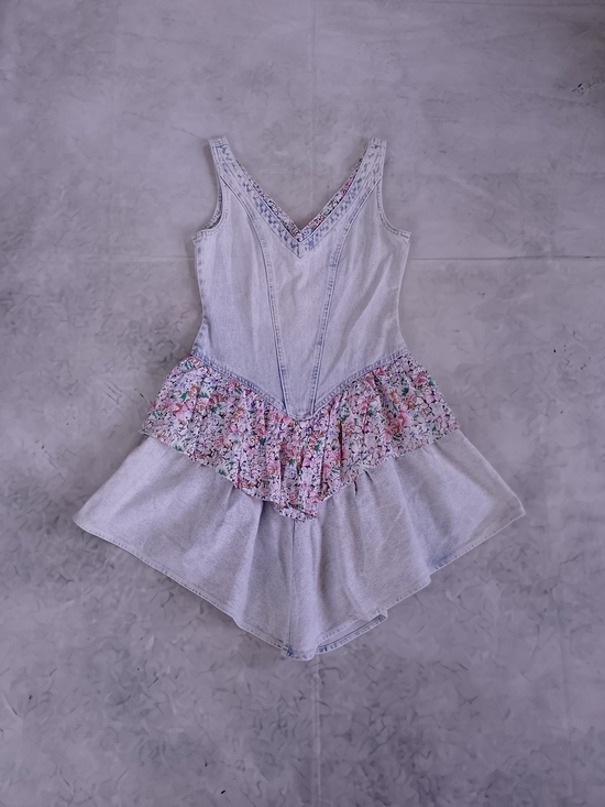 Vintage Dresses & Skirts - Vintage 80s 90s Acid Wash  Floral Ruffle Mini Short Dress